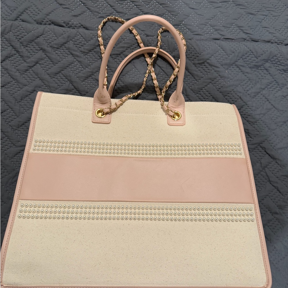 Chic Cream and Pink Tote Bag